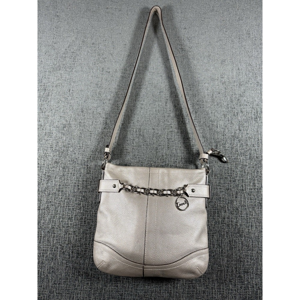 Vintage Coach Chain Duffle Champagne Gold Metallic Leather Crossbody Bag Handbag